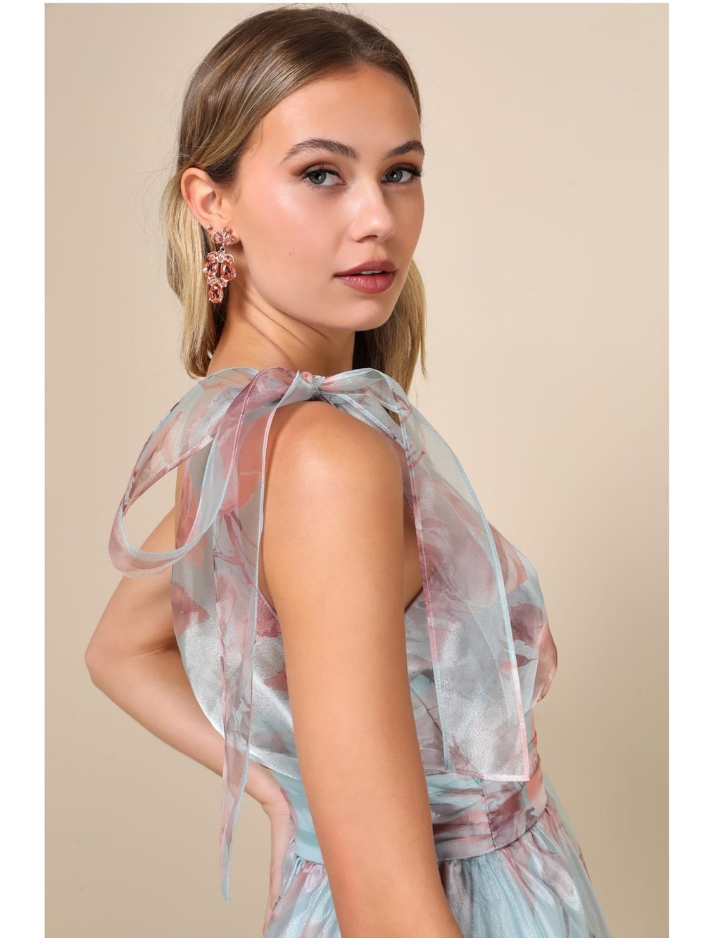 NWT Lulu’s Dramatically Lovely Blue Floral One-Shoulder Maxi Dress Medium Chic - Picture 8 of 14